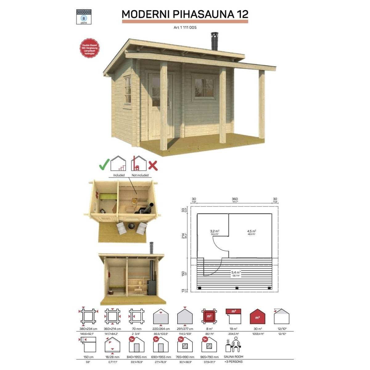 Tene Saunahaus MODERNI PIHASAUNA 12