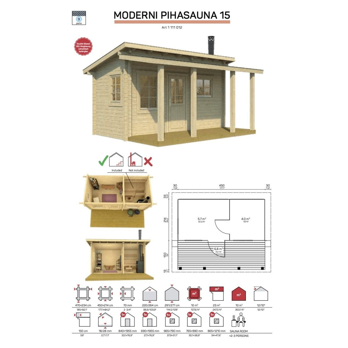 Tene Saunahaus MODERNI PIHASAUNA 15