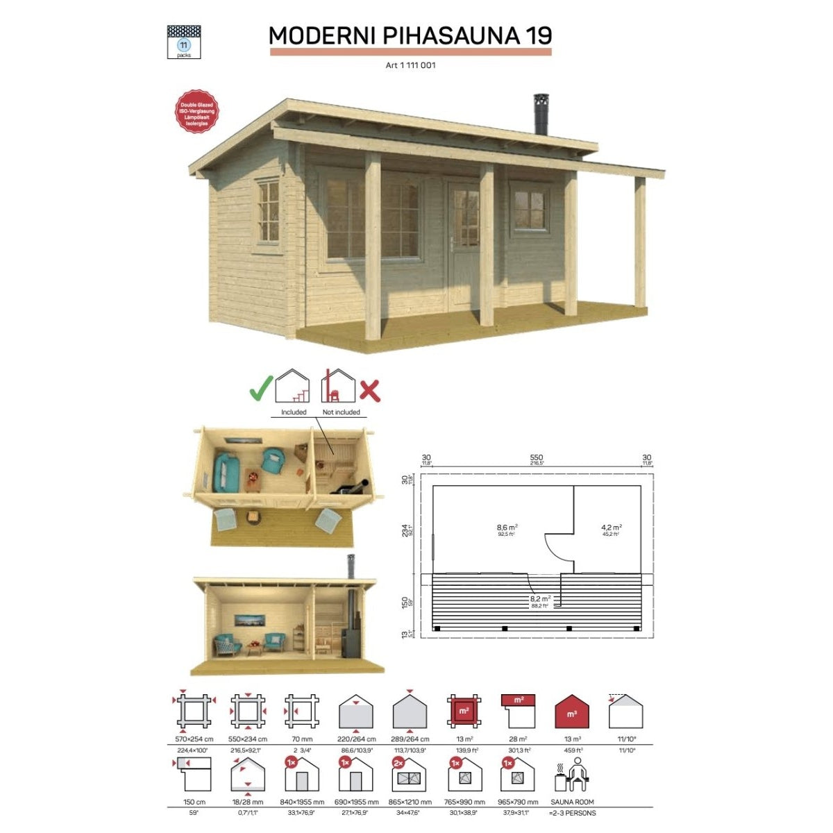 Tene Saunahaus MODERNI PIHASAUNA 19